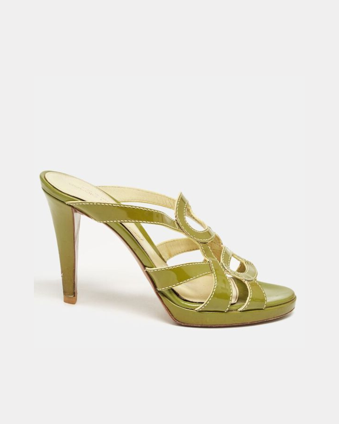 Green patent leather platform strappy heel with crisscross design — Sergio Rossi | Endless UAE