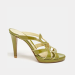 Green patent leather platform strappy heel with crisscross design — Sergio Rossi | Endless UAE