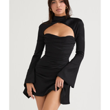 Black draped corset dress with long sleeves and cutout detail — House of CB | Endless UAE