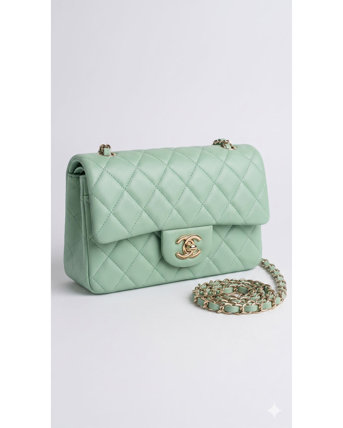 Mint green quilted Mini Classic Flap with gold chain strap and CC turn-lock — Chanel | Endless UAE