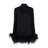 Black turtleneck mini dress with feather trim hem — Taller Marmo | Endless UAE