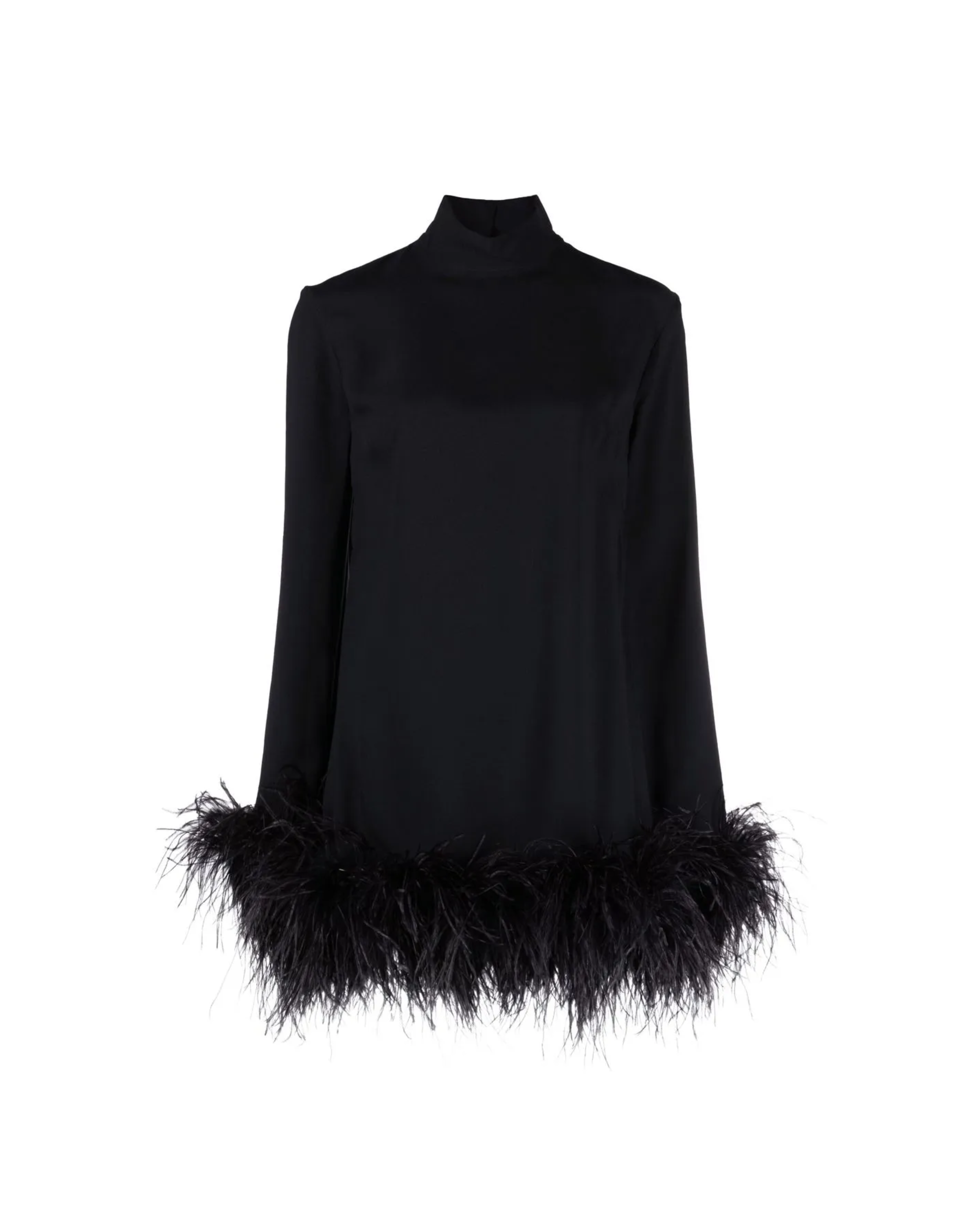 Black turtleneck mini dress with feather trim hem — Taller Marmo | Endless UAE
