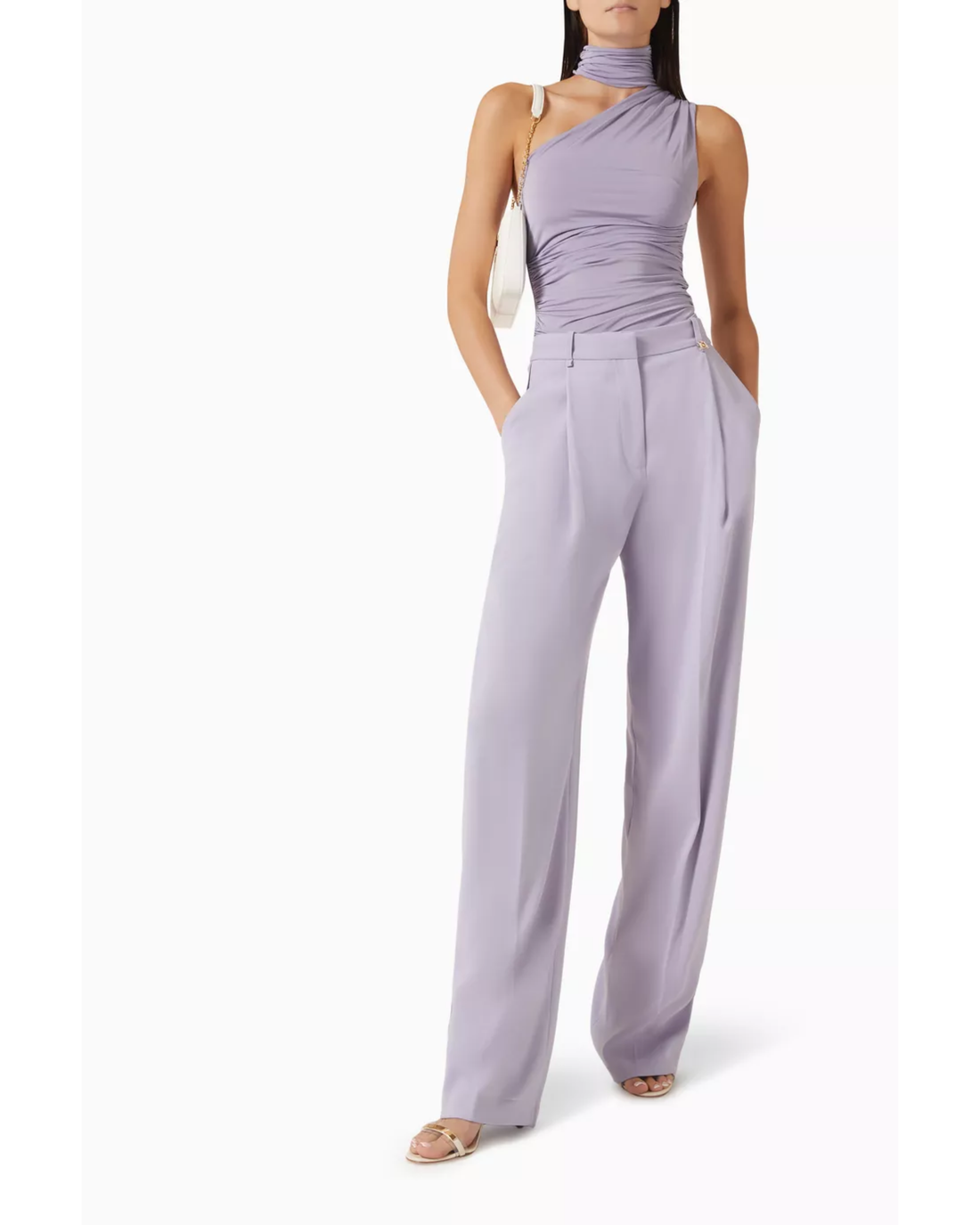 Lavender draped high-waisted flared pants with matching tank top — Elisabetta Franchi | Endless UAE