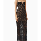 Black lace maxi dress with crystal-embellished straps and sweetheart neckline — Self-Portrait | Endless UAE