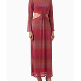 Piper Ombré Maxi Dress in shimmering pink metallic fabric with cutout waist detail and long sleeves — Never Fully Dressed | Endless UAE