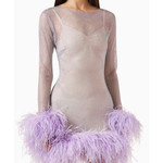Léa mini dress with sheer mesh bodice and lavender feather trim hem — The New Arrivals | Endless UAE