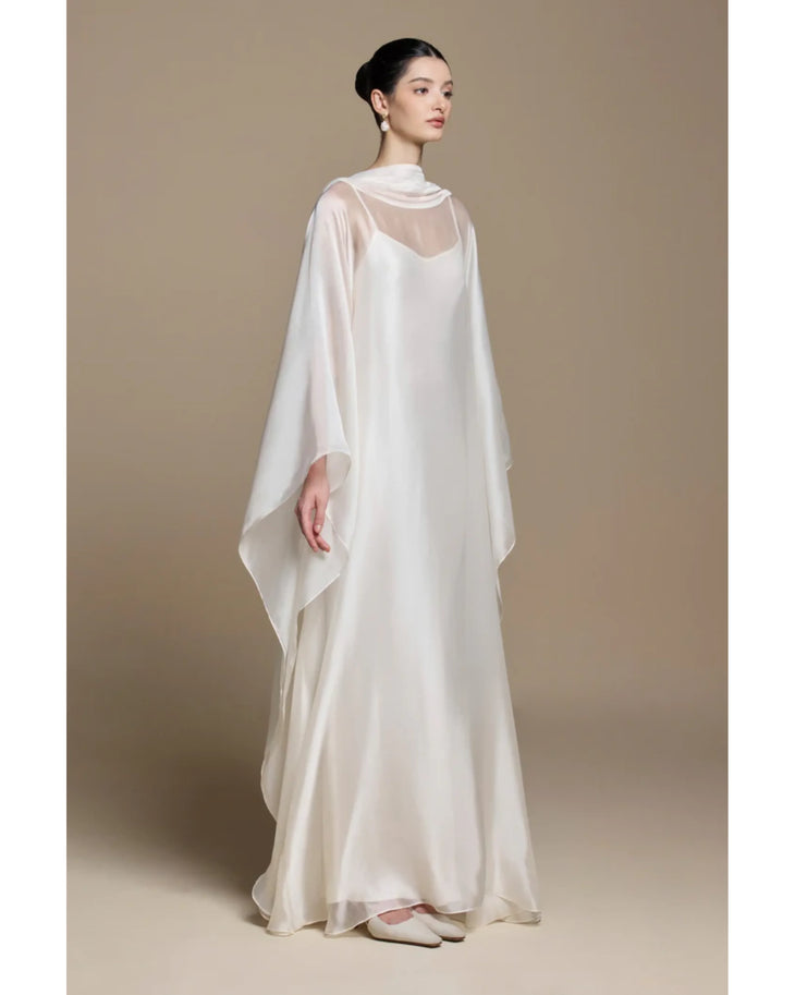 Mary Rose ivory silk slip dress with draped cape overlay — Huong Boutique | Endless UAE
