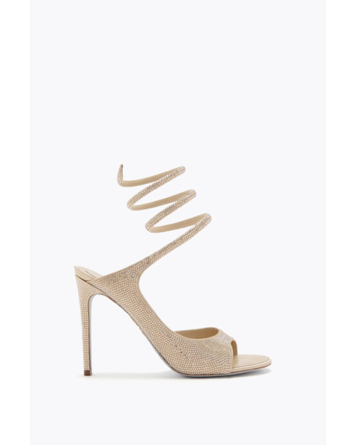 Gold crystal-embellished sandal with spiral ankle wrap and high stiletto heel — René Caovilla | Endless UAE