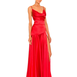 Red satin maxi dress with cowl neckline and high slit — Bronx & Banco | Endless UAE