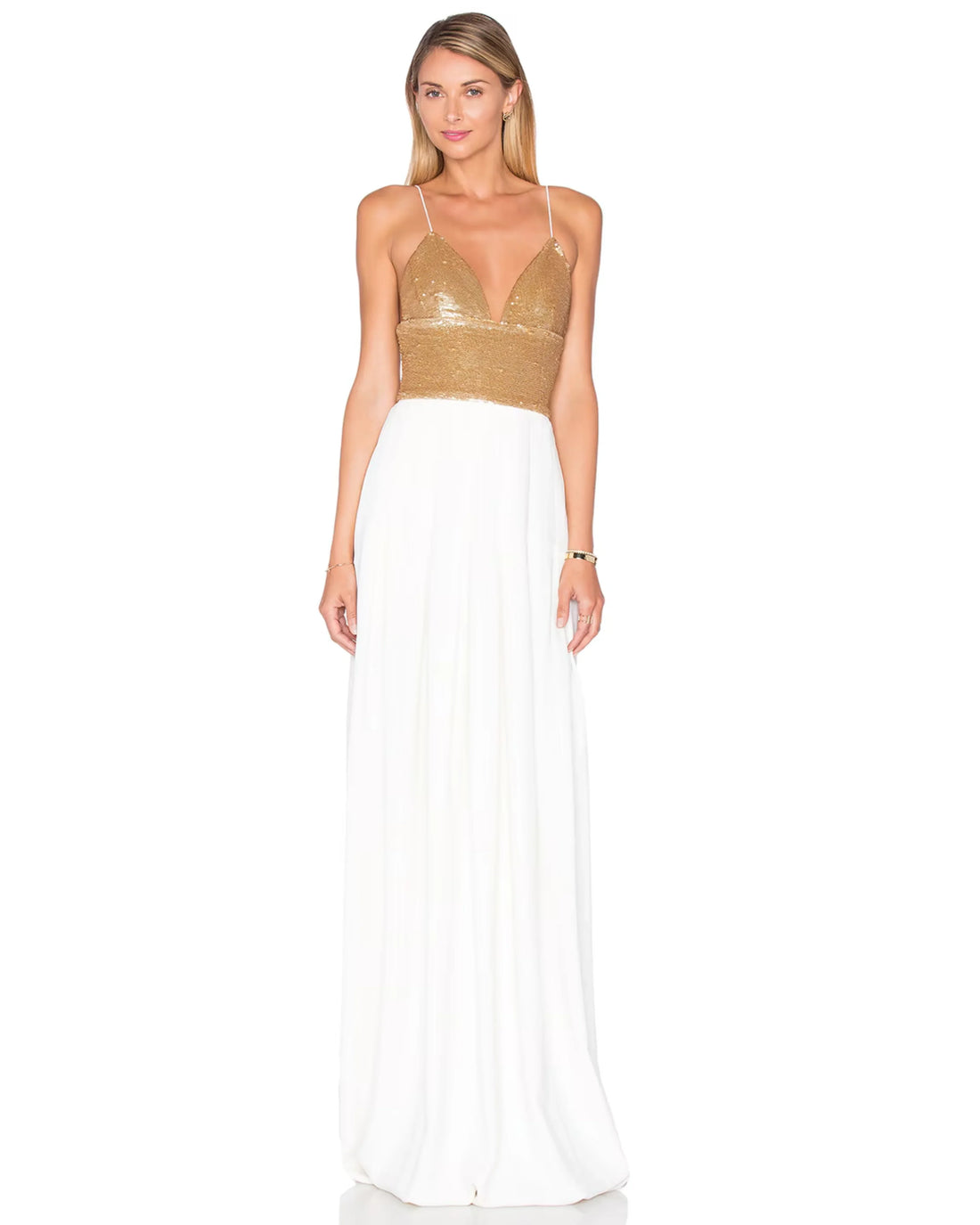 Gold sequin and white chiffon maxi dress with thin straps — Rachel Zoe | Endless UAE
