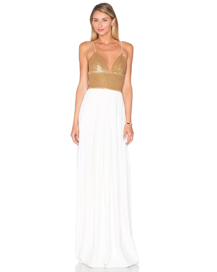 Gold sequin and white chiffon maxi dress with thin straps — Rachel Zoe | Endless UAE