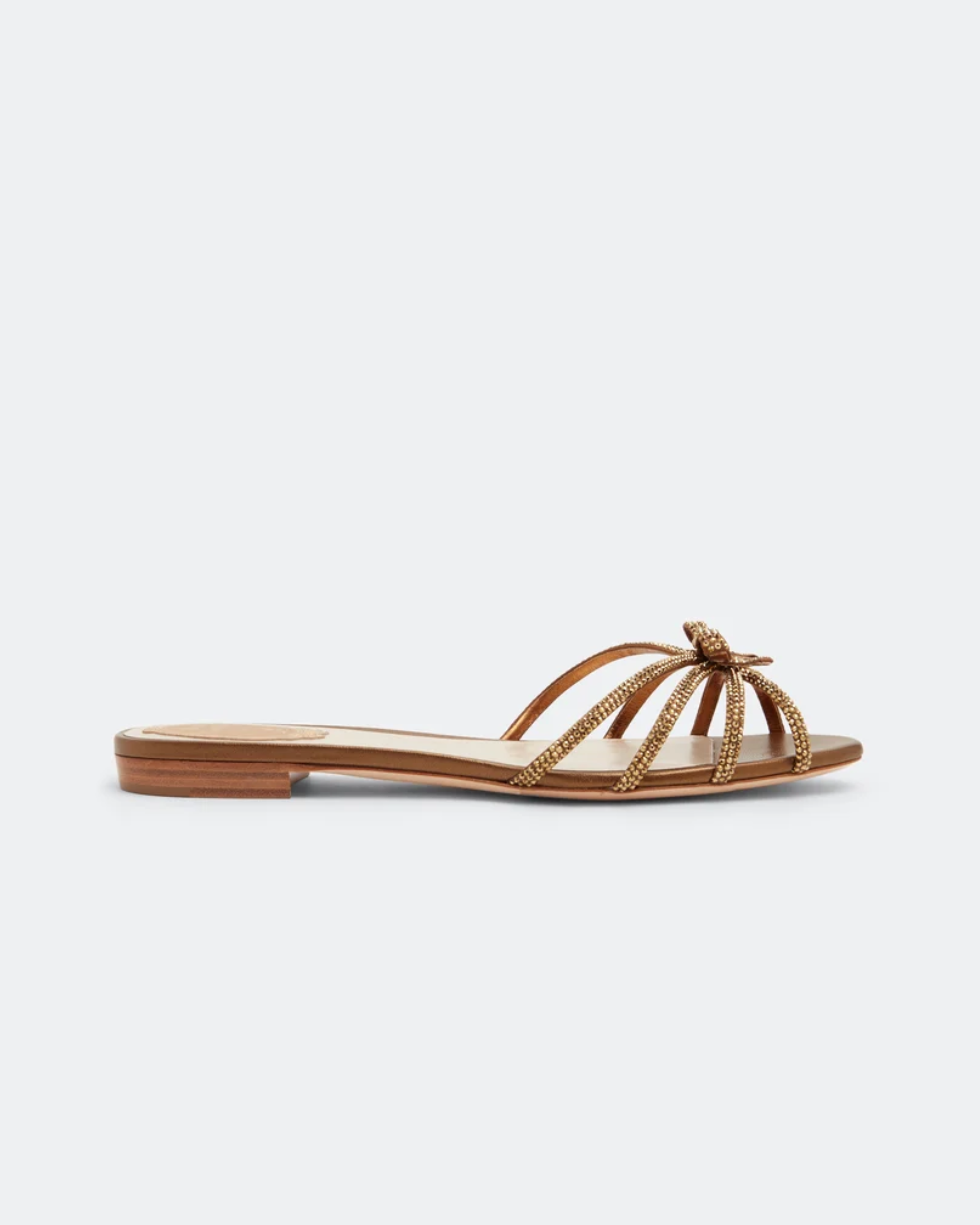 Strass flat sandals with embellished bow detail in cream and gold — Rene Caovilla | Endless UAE