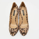 Leopard print canvas peep toe pump with chunky heel — Dolce & Gabbana | Endless UAE