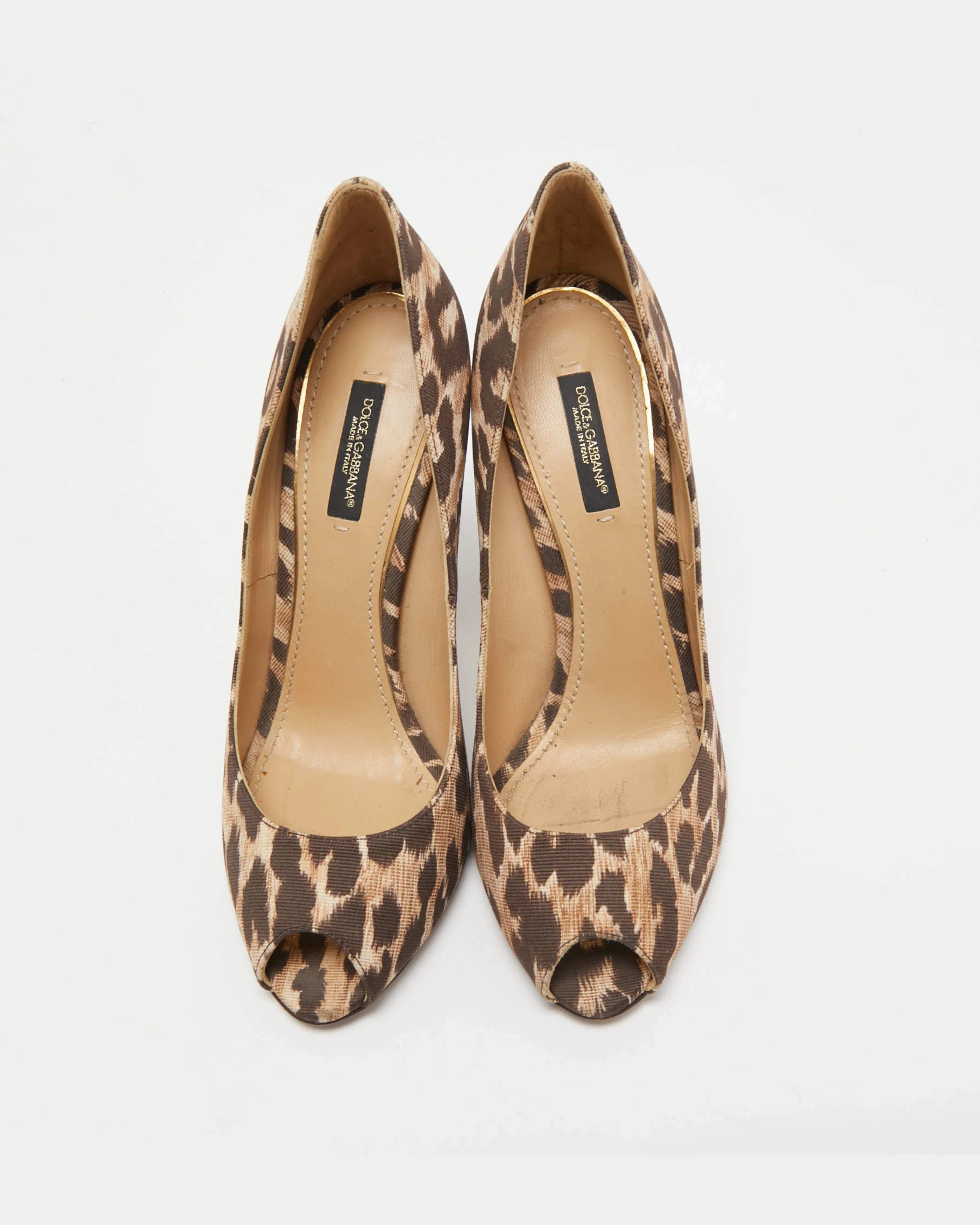 Leopard print canvas peep toe pump with chunky heel — Dolce & Gabbana | Endless UAE