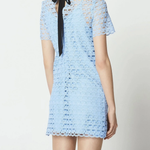 Light blue lace short-sleeve mini dress with neck tie detail — Sandro | Endless UAE