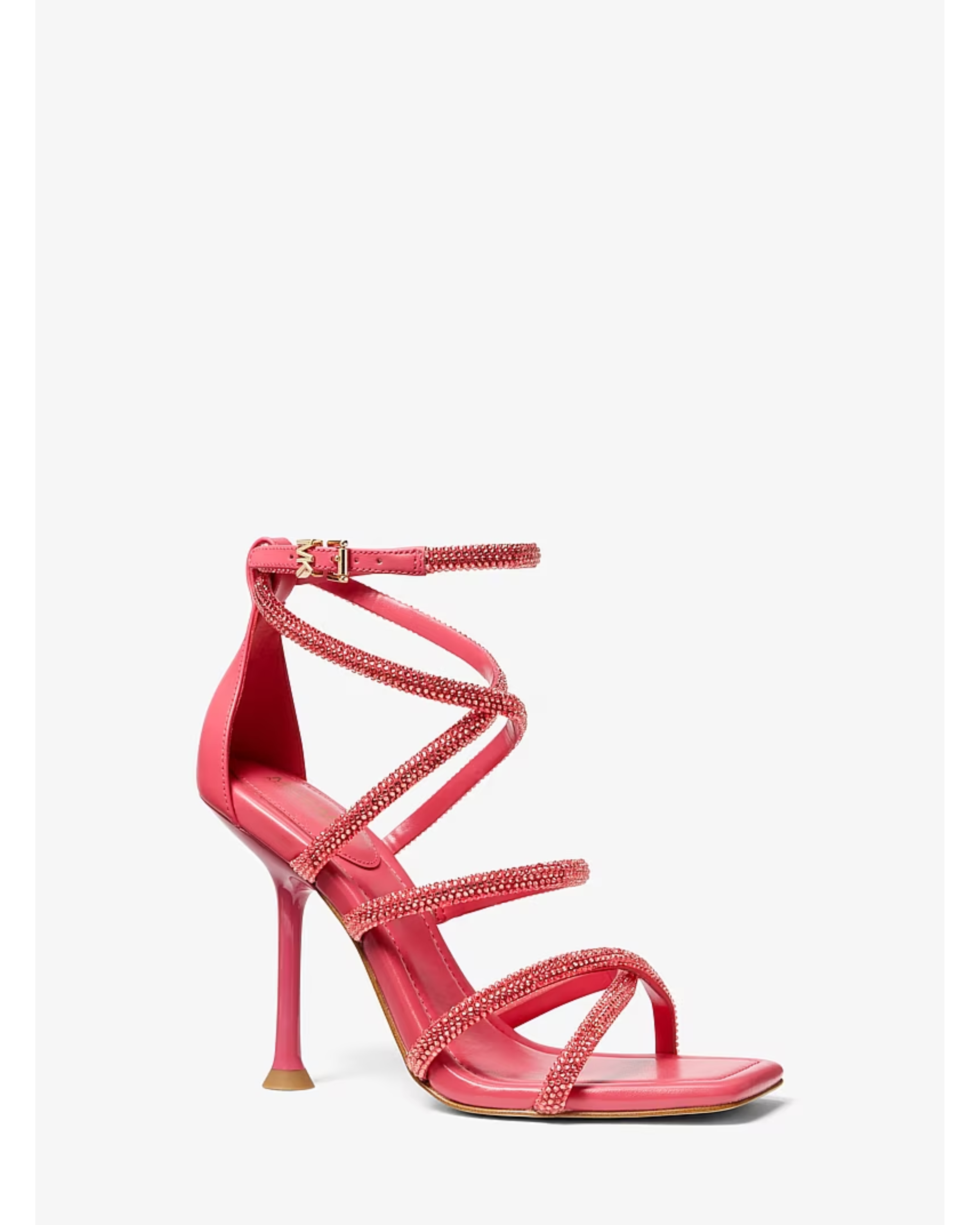 Pink embellished strappy heeled sandal with ankle strap and rhinestone details — Michael Kors | Endless UAE