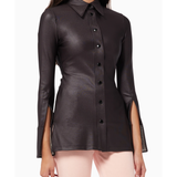 Black fitted shirt with crystal-embellished split cuffs and button-front closure — Alexander Wang | Endless UAE