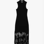 Black sleeveless midi dress with fringe hem detail — Sandro | Endless UAE