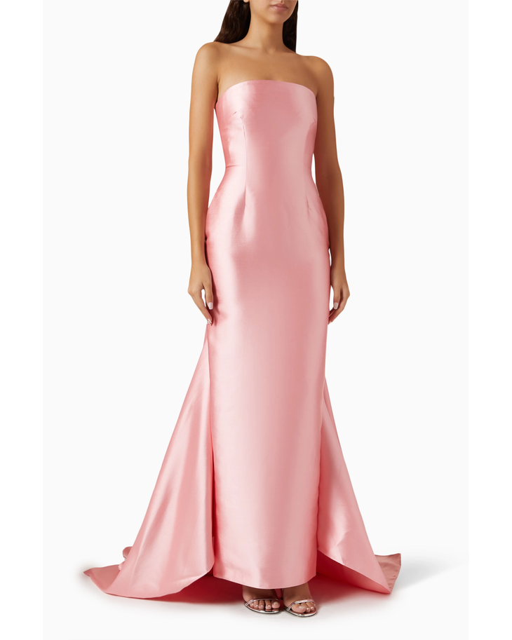 Pink strapless satin mermaid gown with train — Solace London | Endless UAE
