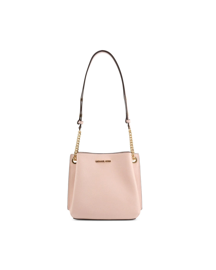 Pink pebbled leather bucket bag with gold chain strap and dark shoulder strap — Michael Kors | Endless UAE