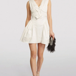 A-Line Bow-Detail Mini Dress in cream with V-neckline — Self-Portrait | Endless UAE