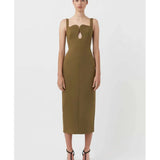 Olive green sleeveless midi dress with sweetheart neckline and keyhole cutout — Camilla & Marc | Endless UAE
