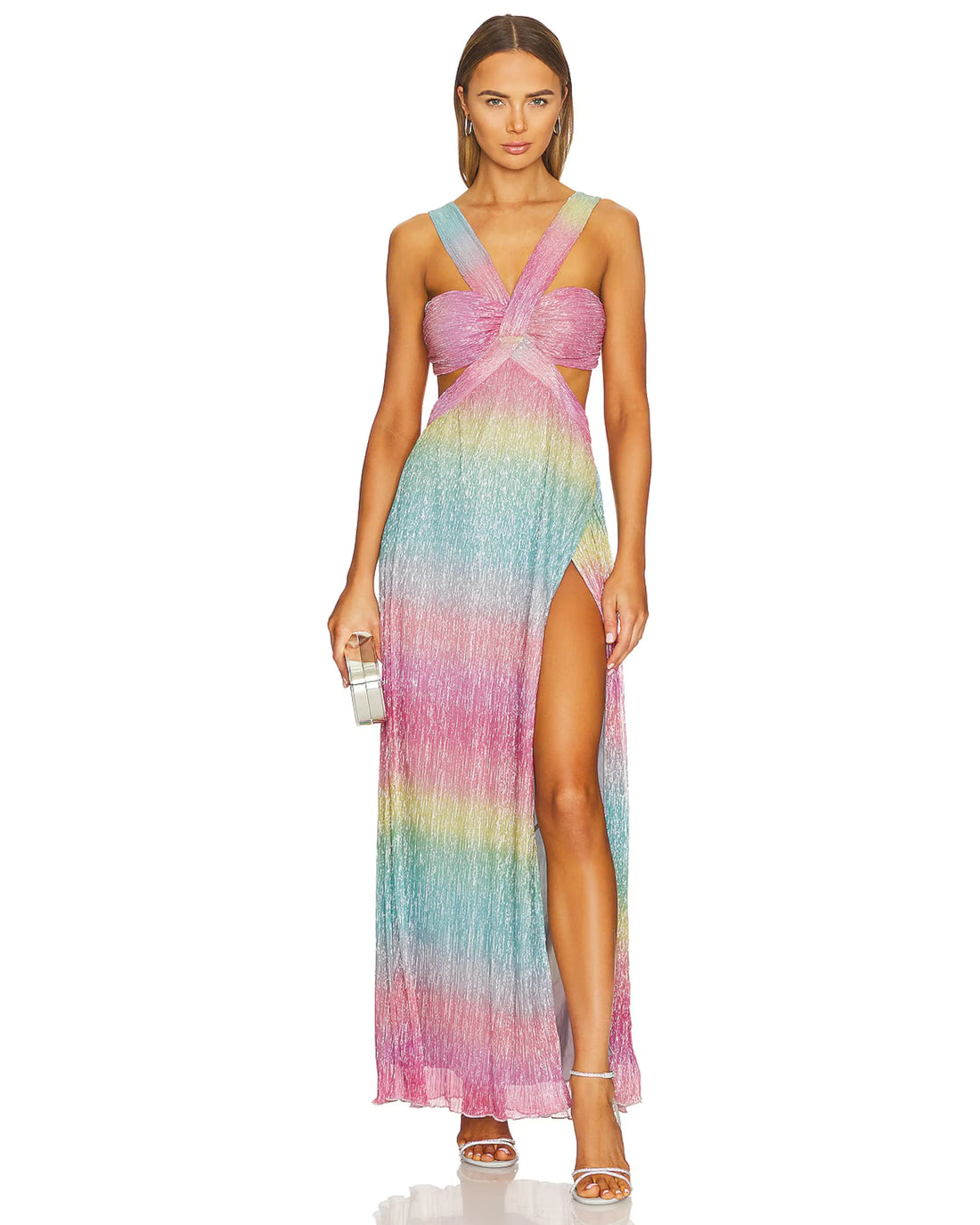 Meadow Maxi Dress in pastel rainbow ombre with cutout detail — Saylor | Endless UAE