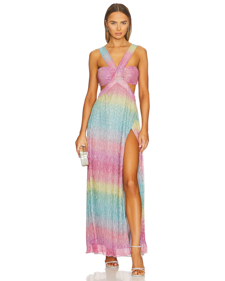 Meadow Maxi Dress in pastel rainbow ombre with cutout detail — Saylor | Endless UAE