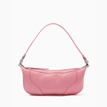 Pink leather mini shoulder bag with dual handles displayed against neutral background — By Far | Endless UAE
