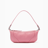 Pink leather mini shoulder bag with dual handles displayed against neutral background — By Far | Endless UAE