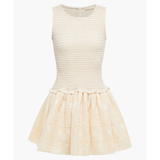 Lace-paneled Gathered Stretch-mesh Mini Dress