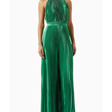 Green pleated halter jumpsuit with low back design — L'IDÉE | Endless UAE