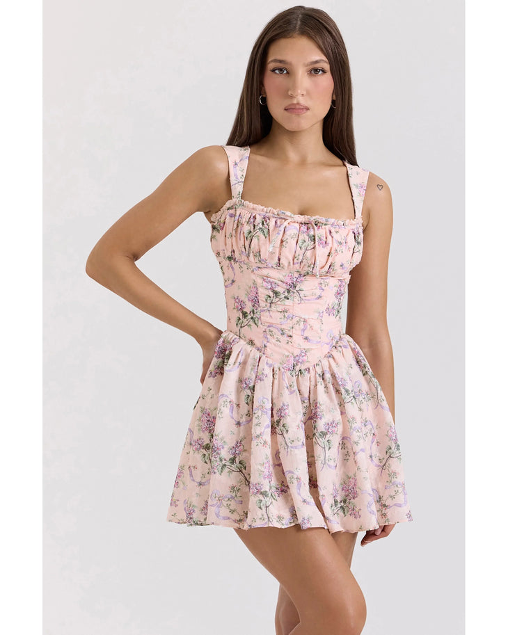 Ophelia Ribbon Print Dress in blush floral — House Of CB | Endless UAE