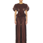 Burgundy Ophelia lace top and pants set with puffed sleeves and pleated details — Aje | Endless UAE