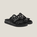 Black leather Techno Sandal with cutout straps and flat sole — Hermes | Endless UAE