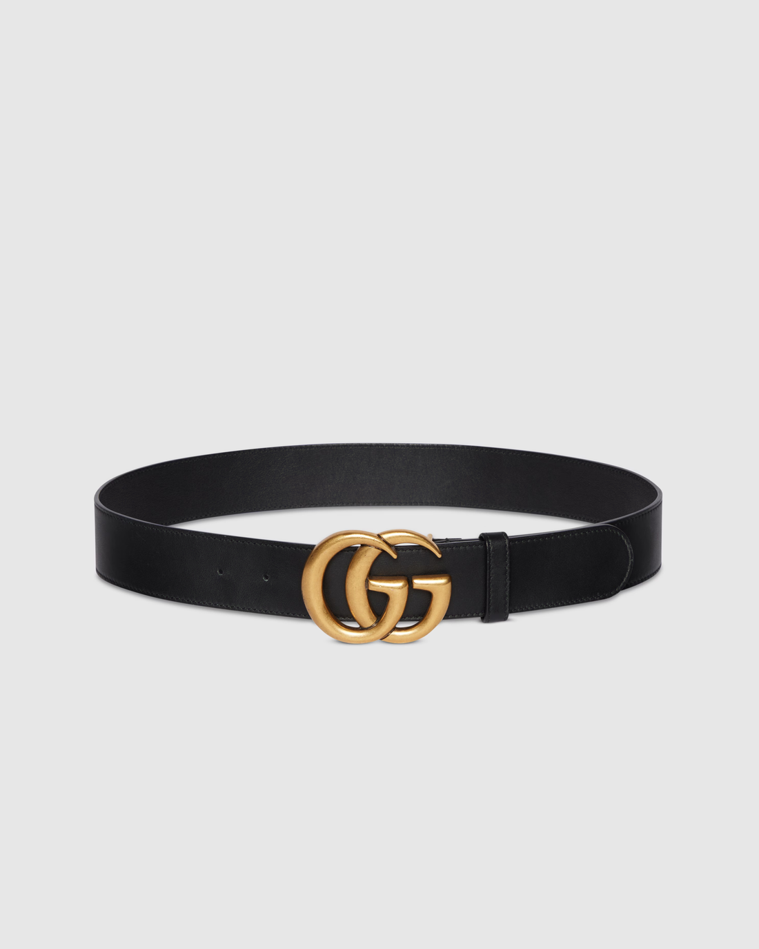 Black leather belt with double G gold-toned buckle hardware — Gucci | Endless UAE