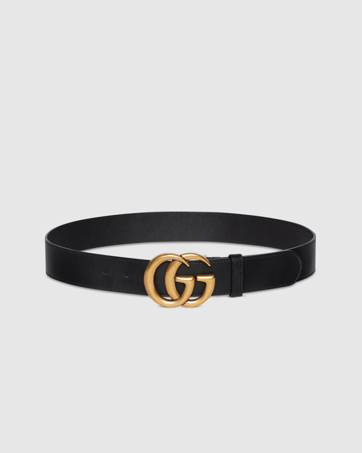 Black leather belt with double G gold-toned buckle hardware — Gucci | Endless UAE