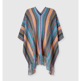 Wool-blend Zigzag Poncho with Fringes