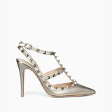 Rockstud Metallic Leather Ankle-strap Pump