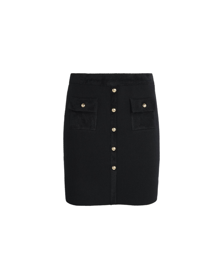 Black knitted mini skirt with gold button front closure and chest pockets — Claudie Pierlot | Endless UAE