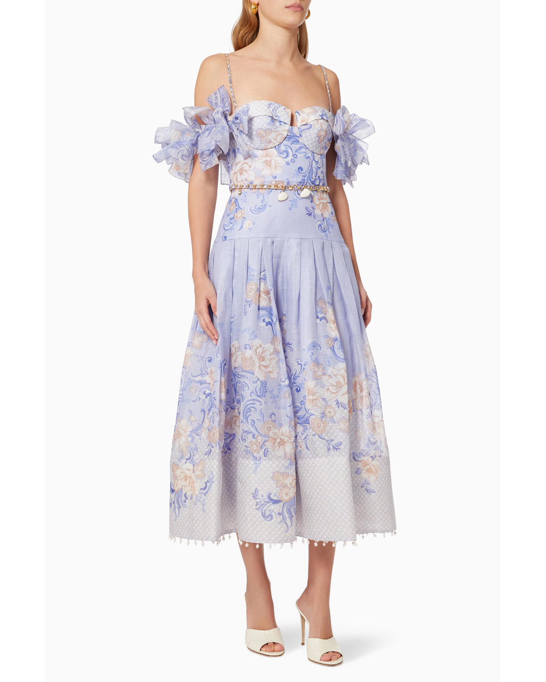Postcard Bow Bodice Dress in lavender floral print with cold-shoulder design — Zimmermann | Endless UAE
