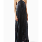 Deesse Halterneck Gown in midnight blue pleated fabric with dramatic train — L'IDÉE | Endless UAE