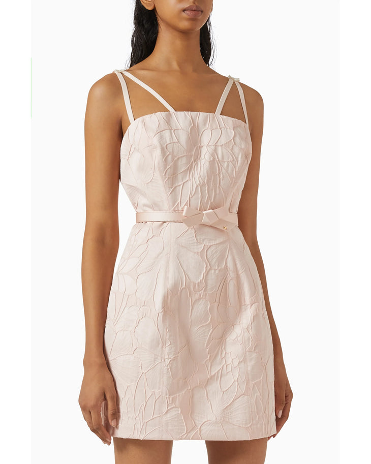 Cream floral belted mini dress with strappy neckline — Elisabetta Franchi | Endless UAE