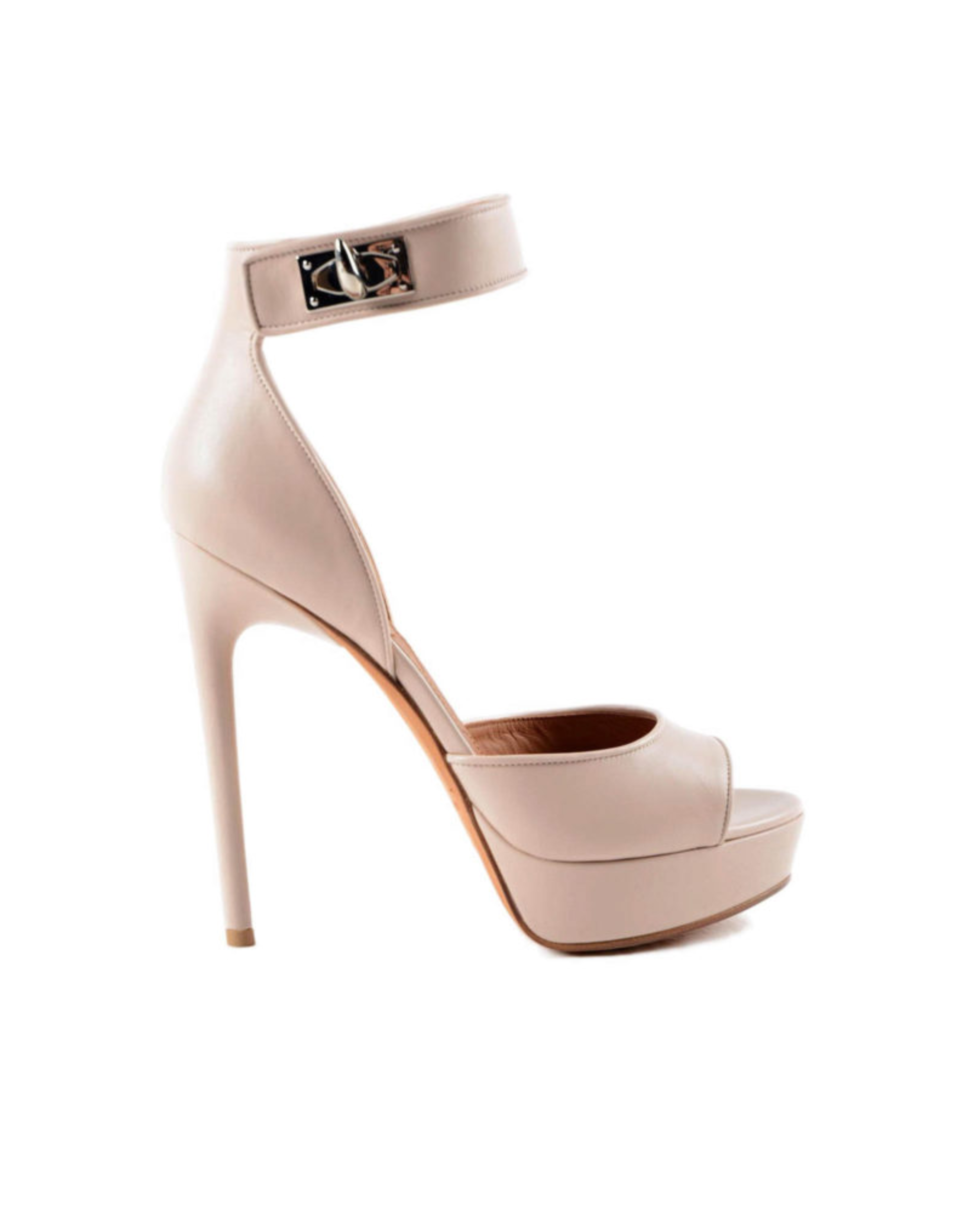 Beige leather platform sandals with ankle strap and shark lock closure — Givenchy | Endless UAE