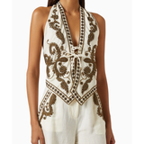 Taylen Embroidered Co-ord Set in cream with gold embroidery — Scarlet Poppies | Endless UAE