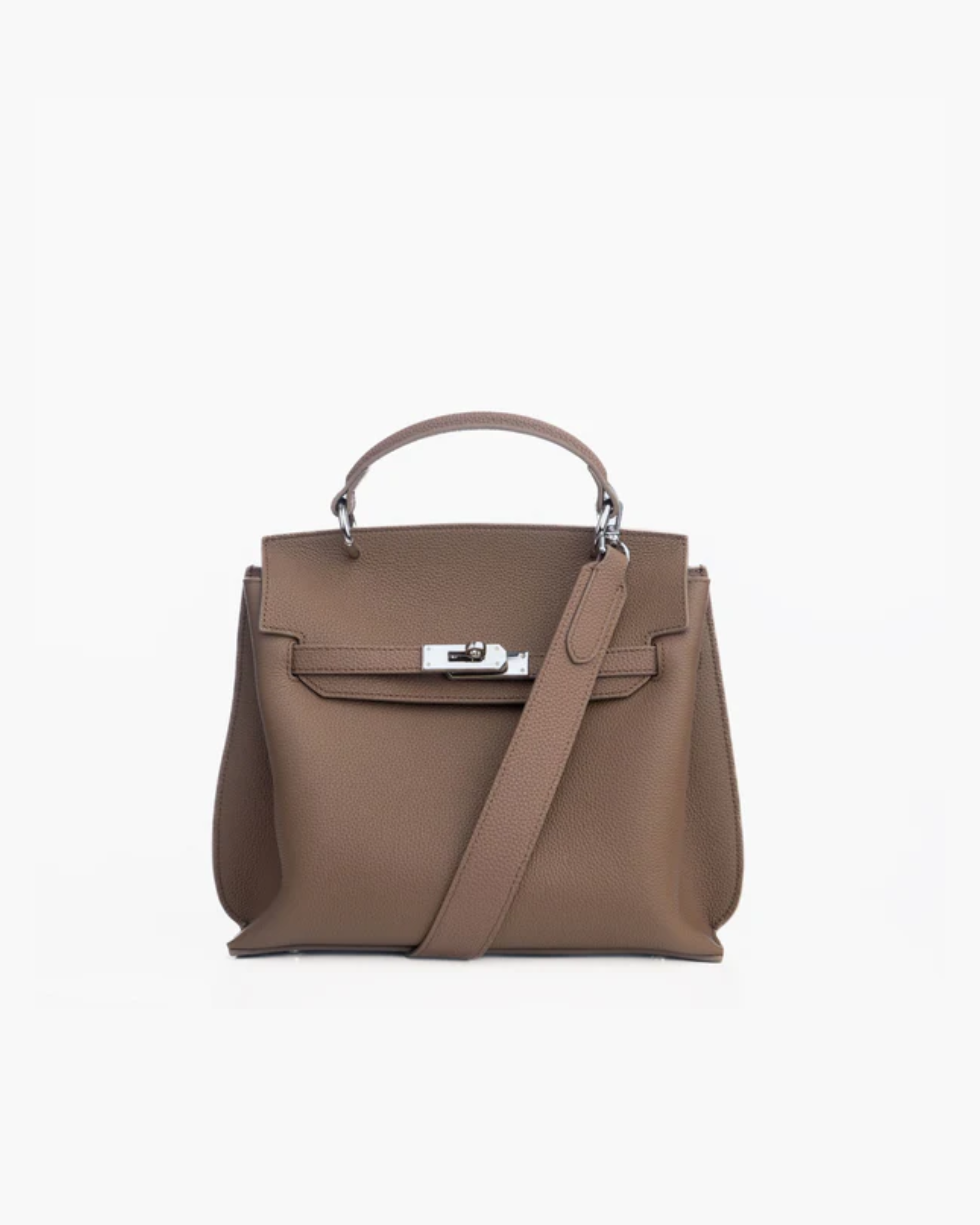 Brown leather structured handbag with gold hardware and pink shoulder strap — Endless | Endless UAE