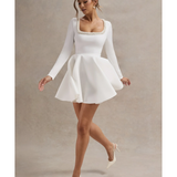 Wilder Square-Neck Long-Sleeve Skater Mini Dress
