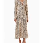 Champagne sequined midi dress with long sleeves and tie-front neckline — Rotate Birger Christensen | Endless UAE