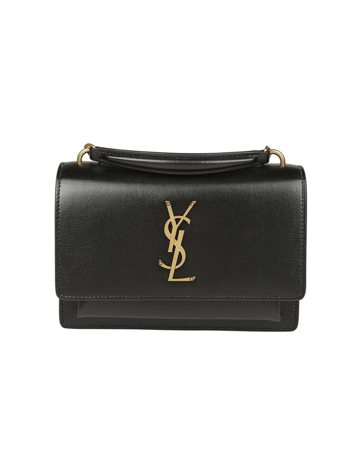 Black leather Cassandra cross body bag with gold YSL logo and chain strap — Yves Saint Laurent | Endless UAE