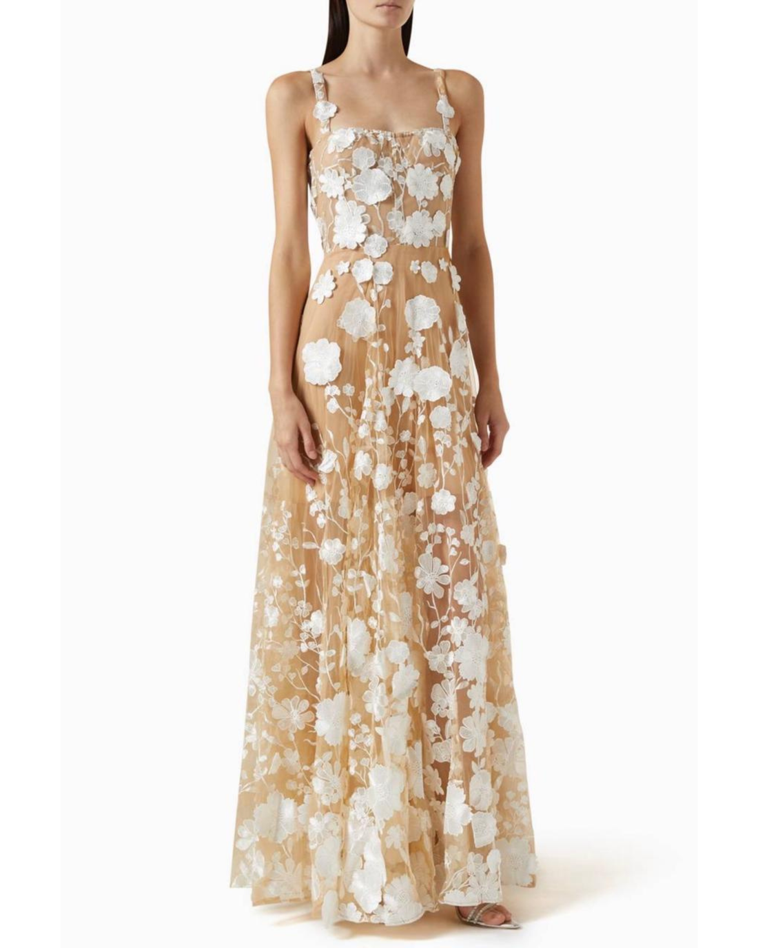 Jasmine Gown in cream floral lace with square neckline and maxi length — Bronx and Banco | Endless UAE